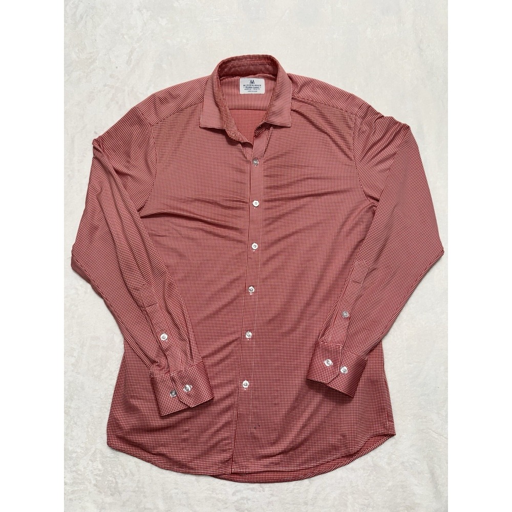 Mizzen+Main Men's Red Plaid Performance Long Sleeve Button Up Trim Fit Size M
